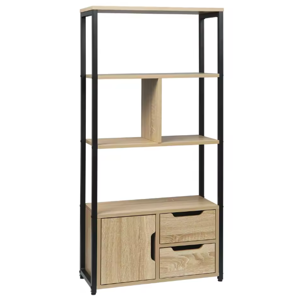 Hoekboekenkast met 3 Lades – Houten Opbergkast met 4 Planken, Compact en Modern Ontwerp voor Woonkamer of Kantoor