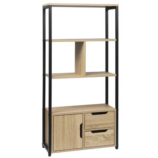 Hoekboekenkast met 3 Lades – Houten Opbergkast met 4 Planken, Compact en Modern Ontwerp voor Woonkamer of Kantoor