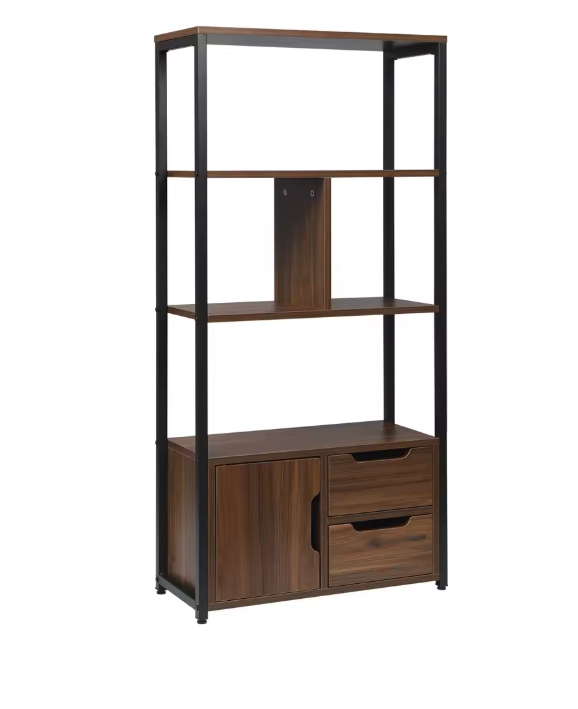 Hoekboekenkast met 3 Lades – Houten Opbergkast met 4 Planken, Compact en Modern Ontwerp voor Woonkamer of Kantoor