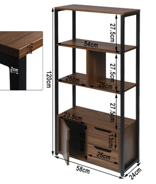 Hoekboekenkast met 3 Lades – Houten Opbergkast met 4 Planken, Compact en Modern Ontwerp voor Woonkamer of Kantoor