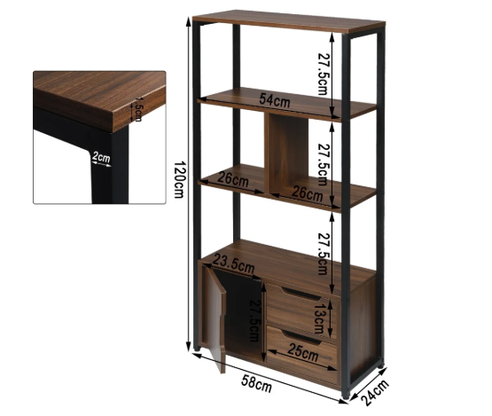Hoekboekenkast met 3 Lades – Houten Opbergkast met 4 Planken, Compact en Modern Ontwerp voor Woonkamer of Kantoor