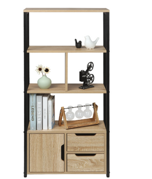 Hoekboekenkast met 3 Lades – Houten Opbergkast met 4 Planken, Compact en Modern Ontwerp voor Woonkamer of Kantoor