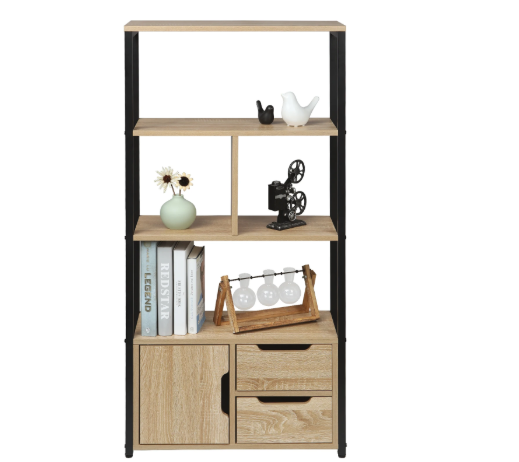 Hoekboekenkast met 3 Lades – Houten Opbergkast met 4 Planken, Compact en Modern Ontwerp voor Woonkamer of Kantoor