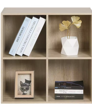 Vierkante Boekenkast met 4 Open Vakken – Houten Opbergrek 60×29,5×60 cm voor Woonkamer, Slaapkamer of Kinderkamer