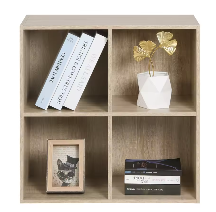 Vierkante Boekenkast met 4 Open Vakken – Houten Opbergrek 60×29,5×60 cm voor Woonkamer, Slaapkamer of Kinderkamer