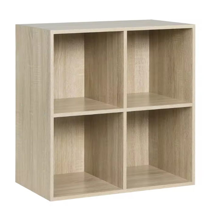 Vierkante Boekenkast met 4 Open Vakken – Houten Opbergrek 60×29,5×60 cm voor Woonkamer, Slaapkamer of Kinderkamer
