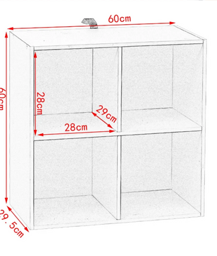 Vierkante Boekenkast met 4 Open Vakken – Houten Opbergrek 60×29,5×60 cm voor Woonkamer, Slaapkamer of Kinderkamer