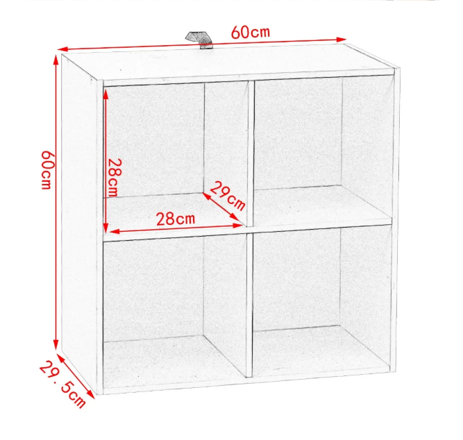 Vierkante Boekenkast met 4 Open Vakken – Houten Opbergrek 60×29,5×60 cm voor Woonkamer, Slaapkamer of Kinderkamer