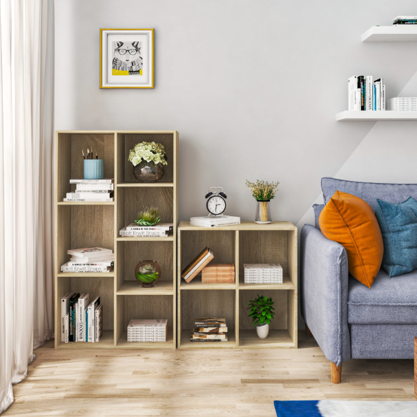 Vierkante Boekenkast met 4 Open Vakken – Houten Opbergrek 60×29,5×60 cm voor Woonkamer, Slaapkamer of Kinderkamer