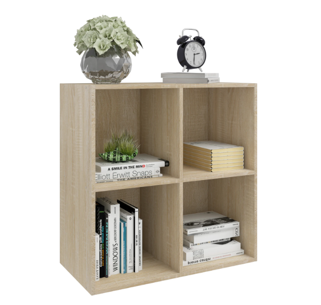 Vierkante Boekenkast met 4 Open Vakken – Houten Opbergrek 60×29,5×60 cm voor Woonkamer, Slaapkamer of Kinderkamer