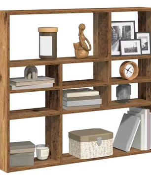 Wandplank in Rustieke Houtstijl – 9 Vakken, 90×16×78 cm, Functionele Wandorganizer van Houtmateriaal