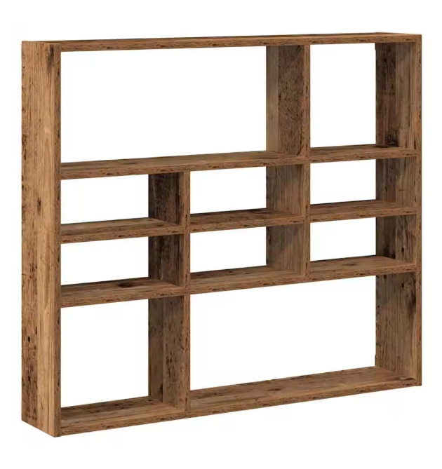 Wandplank in Rustieke Houtstijl – 9 Vakken, 90×16×78 cm, Functionele Wandorganizer van Houtmateriaal