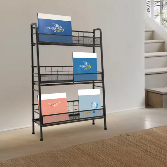 Zwarte 3-Laags LP-Platenkast – Met Roosters en Verstelbare Pootjes, 100 cm Hoog