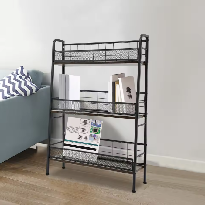 Zwarte 3-Laags LP-Platenkast – Met Roosters en Verstelbare Pootjes, 100 cm Hoog