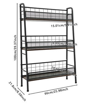 Zwarte 3-Laags LP-Platenkast – Met Roosters en Verstelbare Pootjes, 100 cm Hoog