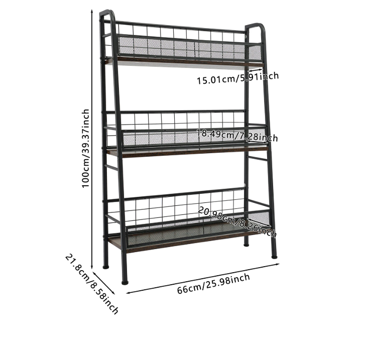 Zwarte 3-Laags LP-Platenkast – Met Roosters en Verstelbare Pootjes, 100 cm Hoog