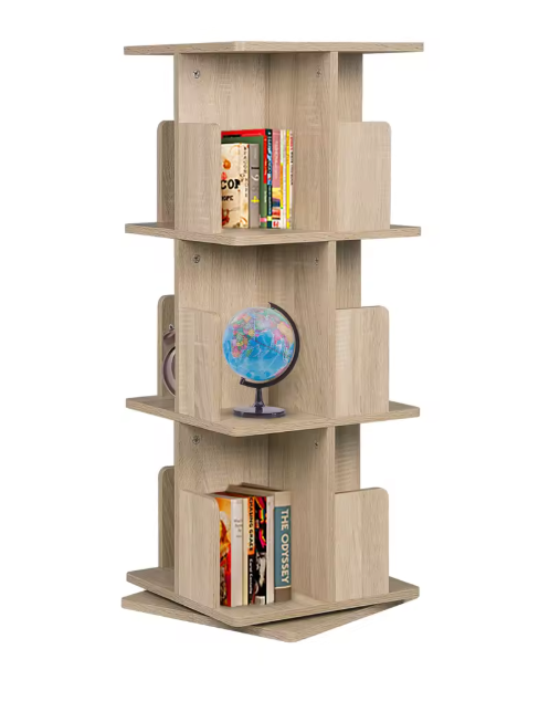 Draaibare Boekenkast 3-Laags – 360° Roterend MDF Opbergrek, 97 cm Hoog