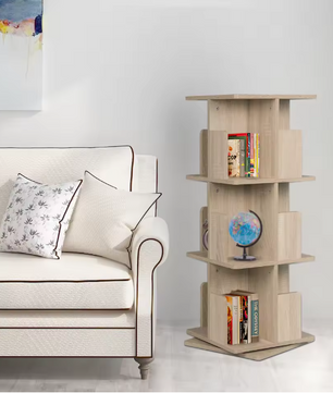 Draaibare Boekenkast 3-Laags – 360° Roterend MDF Opbergrek, 97 cm Hoog