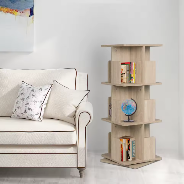 Draaibare Boekenkast 3-Laags – 360° Roterend MDF Opbergrek, 97 cm Hoog