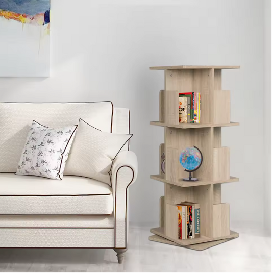 Draaibare Boekenkast 3-Laags – 360° Roterend MDF Opbergrek, 97 cm Hoog