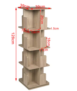 Draaibare Boekenkast 3-Laags – 360° Roterend MDF Opbergrek, 97 cm Hoog