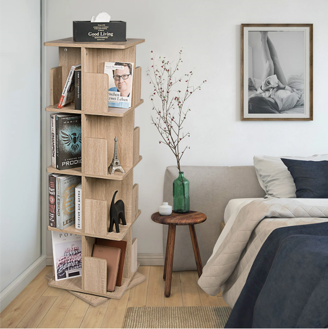 Draaibare Boekenkast 3-Laags – 360° Roterend MDF Opbergrek, 97 cm Hoog