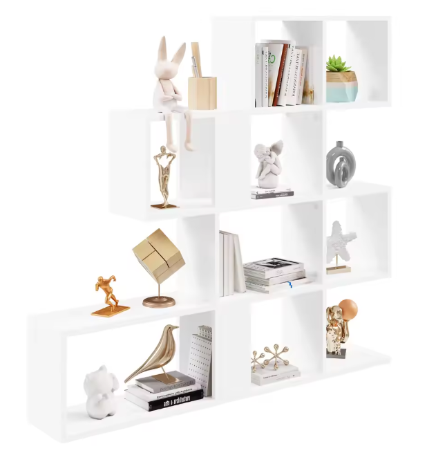 Boekenkast 4-Laags – Trapvormige Kamerscheiding en Open Opbergrek, 115×109,5×19,5 cm