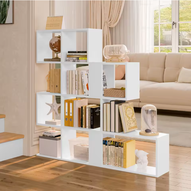 Boekenkast 4-Laags – Trapvormige Kamerscheiding en Open Opbergrek, 115×109,5×19,5 cm