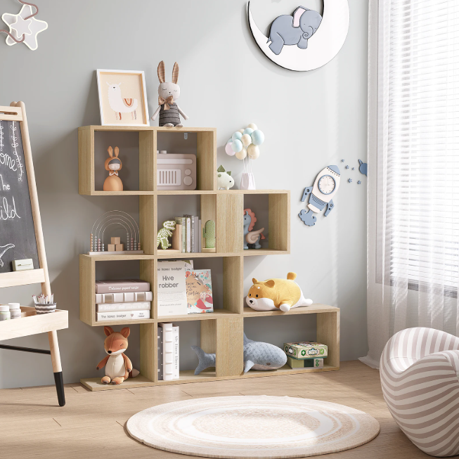 Boekenkast 4-Laags – Trapvormige Kamerscheiding en Open Opbergrek, 115×109,5×19,5 cm