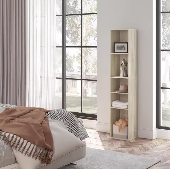 Boekenkast met 5 Vakken – Smalle Open Kast en Kamerscheiding, 151 cm Hoog