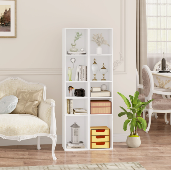 Boekenkast met 5 Vakken – Smalle Open Kast en Kamerscheiding, 151 cm Hoog