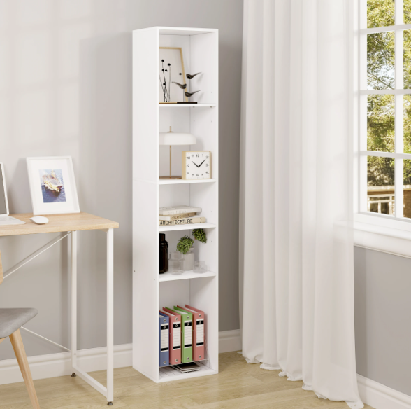 Boekenkast met 5 Vakken – Smalle Open Kast en Kamerscheiding, 151 cm Hoog