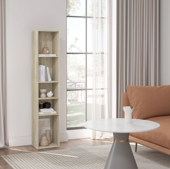 Boekenkast met 5 Vakken – Smalle Open Kast en Kamerscheiding, 151 cm Hoog