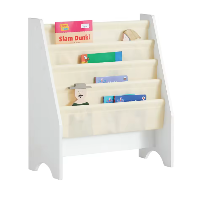 Kinderboekenkast met 4 Vakken – Stoffen Boekrek en Tijdschriftenhouder, 71 cm Hoog