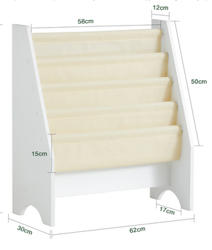 Kinderboekenkast met 4 Vakken – Stoffen Boekrek en Tijdschriftenhouder, 71 cm Hoog