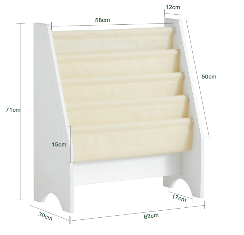 Kinderboekenkast met 4 Vakken – Stoffen Boekrek en Tijdschriftenhouder, 71 cm Hoog