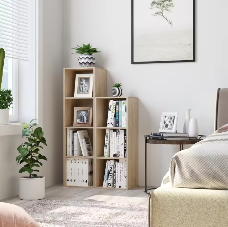 Boekenkast met 4 Vakken – Compact Opbergrek en Kubus Kast, 106 cm Hoog