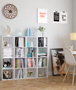 Boekenkast met 4 Vakken – Compact Opbergrek en Kubus Kast, 106 cm Hoog