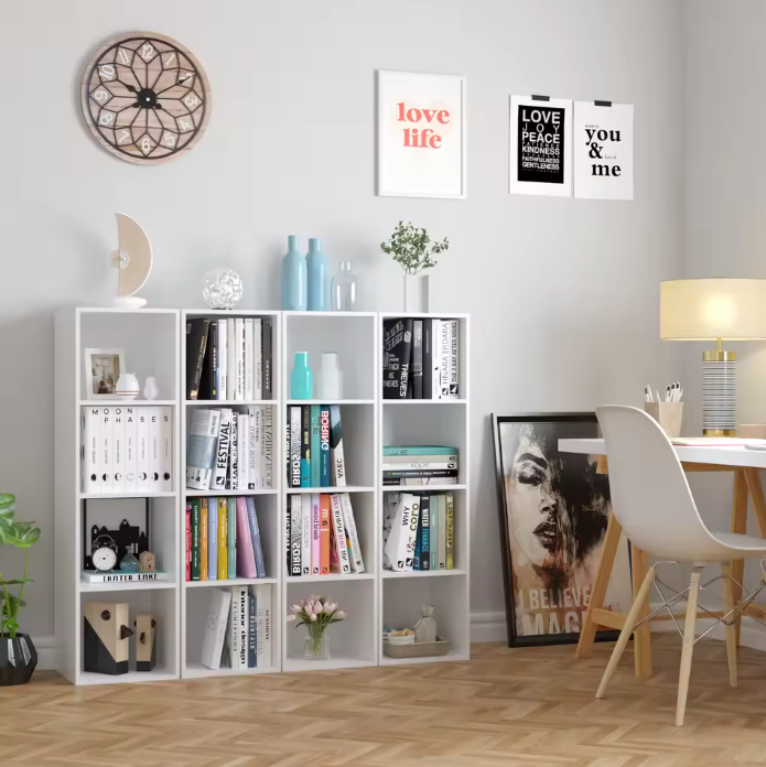 Boekenkast met 4 Vakken – Compact Opbergrek en Kubus Kast, 106 cm Hoog