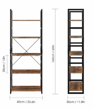 Industriële Ladderkast met 5 Planken – Vintage Boekenkast en Opbergrek, 165 cm Hoog