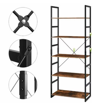 Industriële Ladderkast met 5 Planken – Vintage Boekenkast en Opbergrek, 165 cm Hoog