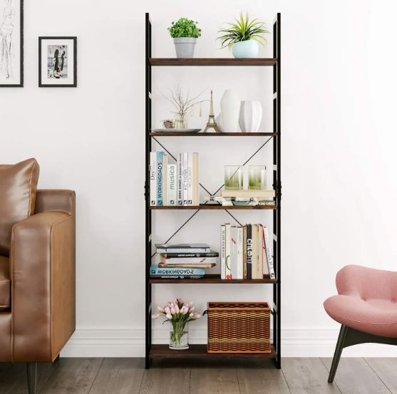 Industriële Ladderkast met 5 Planken – Vintage Boekenkast en Opbergrek, 165 cm Hoog