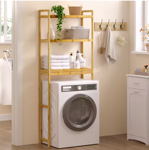 Bamboe Opbergrek met 3 Verstelbare Niveaus – Boven Toilet of Wasmachine, 63,5x26x163 cm