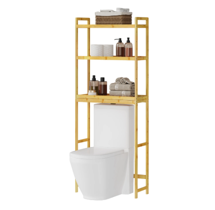 Bamboe Opbergrek met 3 Verstelbare Niveaus – Boven Toilet of Wasmachine, 63,5x26x163 cm