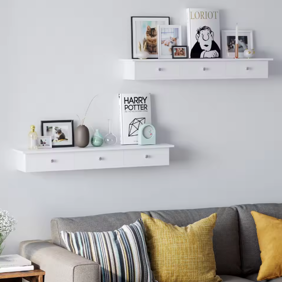 Wandplank met 3 Lades – Zwevend Opbergrek 80x15x10 cm, Wit