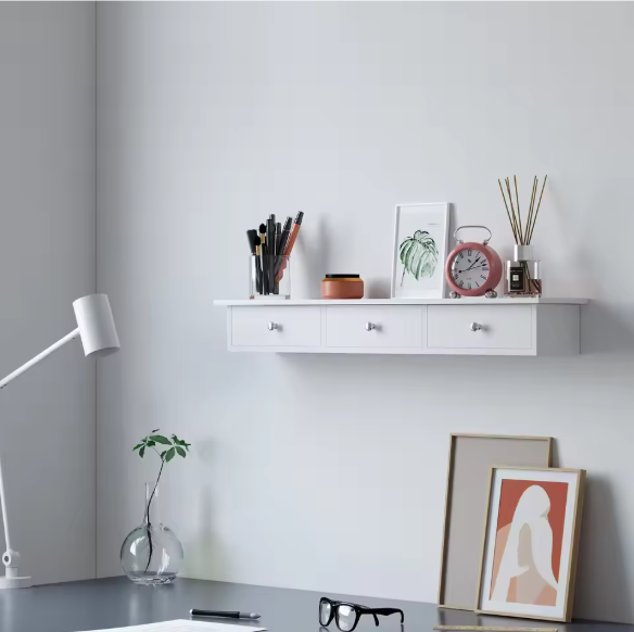Wandplank met 3 Lades – Zwevend Opbergrek 80x15x10 cm, Wit