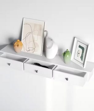 Wandplank met 3 Lades – Zwevend Opbergrek 80x15x10 cm, Wit
