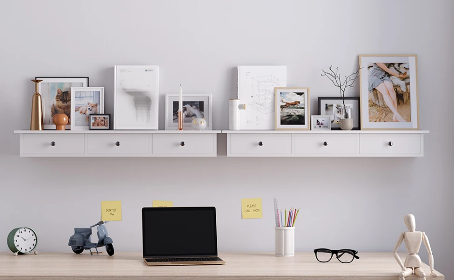 Wandplank met 3 Lades – Zwevend Opbergrek 80x15x10 cm, Wit
