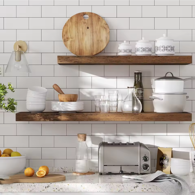 Vintage Wandplank – Zwevend Opbergrek van MDF en Staal 40x20x3,8 cm