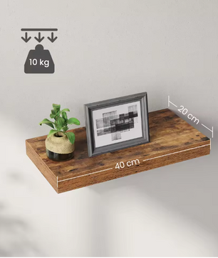 Vintage Wandplank – Zwevend Opbergrek van MDF en Staal 40x20x3,8 cm